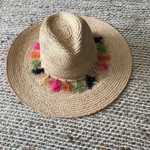 BCBG Maxazria Tassel Straw Panama Hat